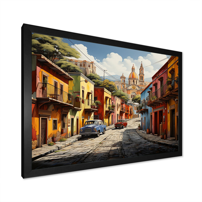 Mexico Mexico Fiesta City III - Art mural Mexique, H 34 po x l 44 po x P 1,5 po, Cadre simple noir