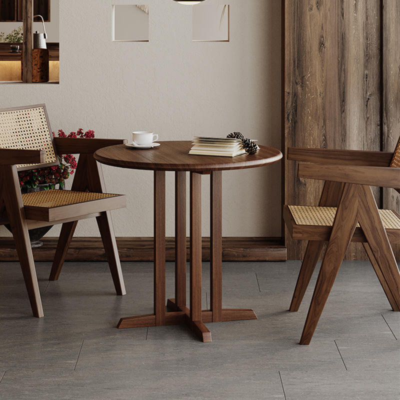 Nut-brown Round Solid Wood Dining Table, 29.53"H x 31.5"L x 31.5"W