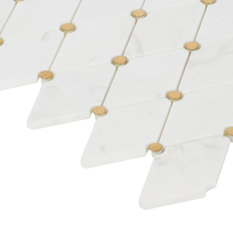 11.5" x 12.75" Marble Mosaic Tile, White/Gold