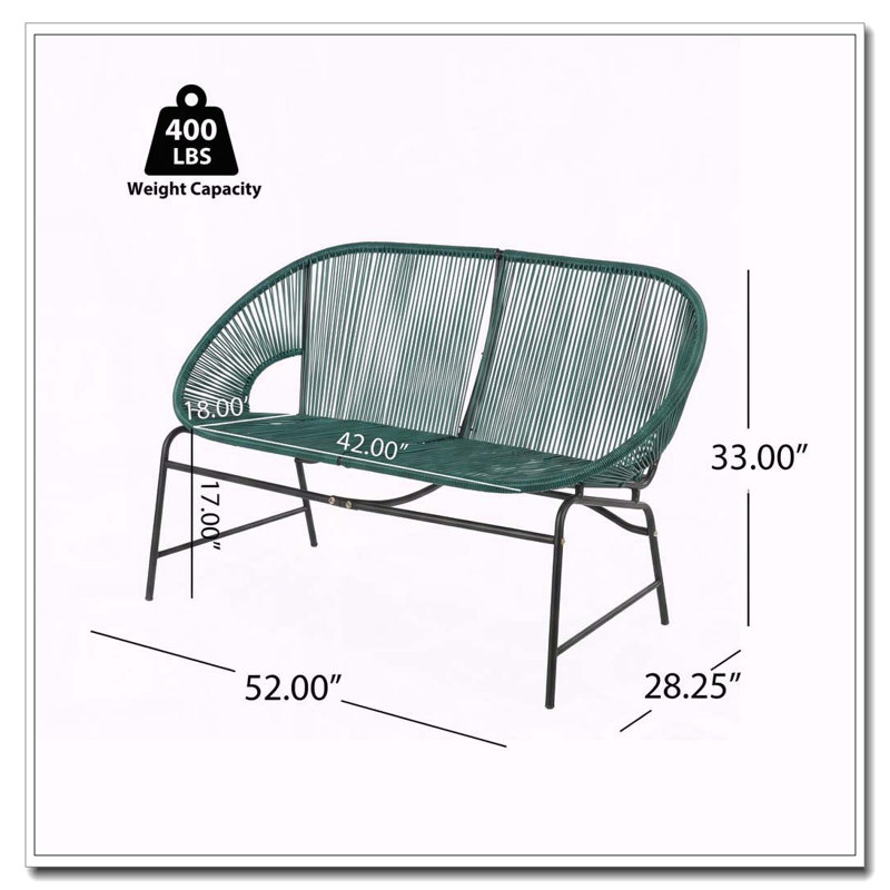 OUTDOOR PATIO WICKER LOVE SEAT, Teal