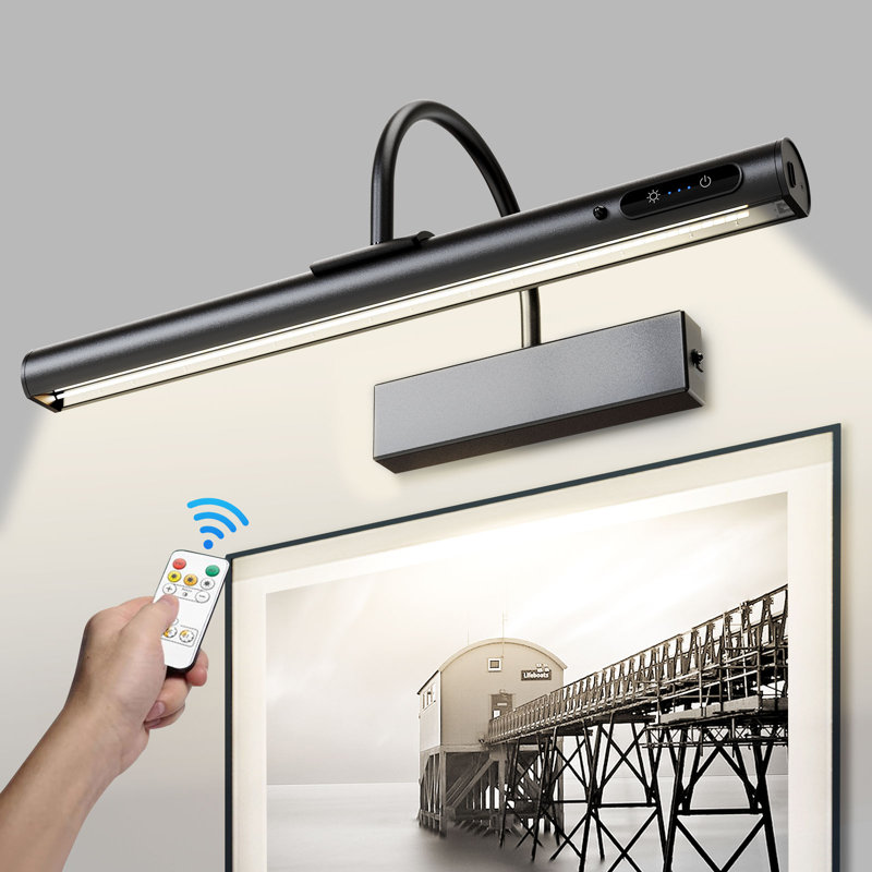 Wireless Picture Light, Rechargeable Battery Wall Lamp With Remote, Matte Black