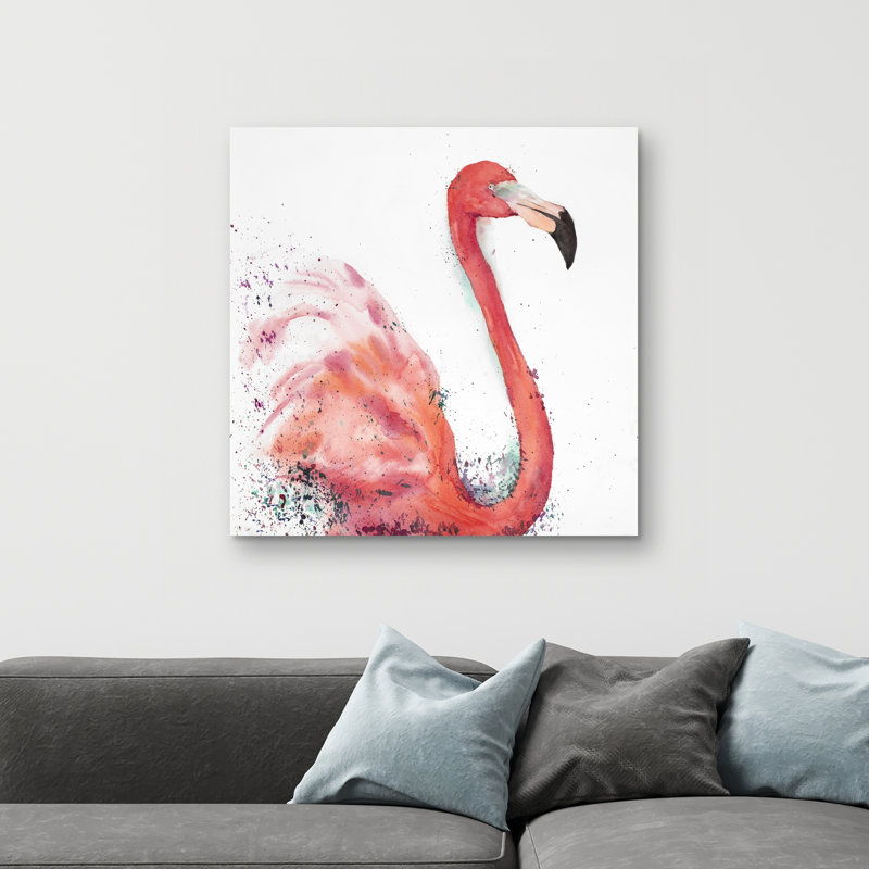 Splashing flamingo - 32"x32" art on canvas