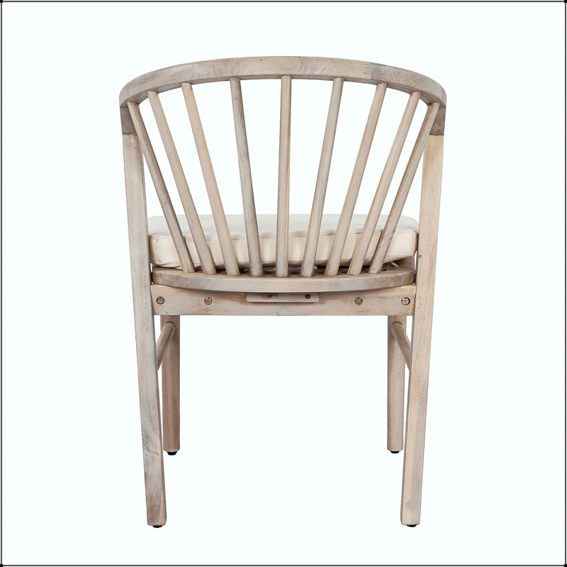 Chaise de salle à manger en bois d'acacia avec coussin crème et dossier de style Windsor, Light White