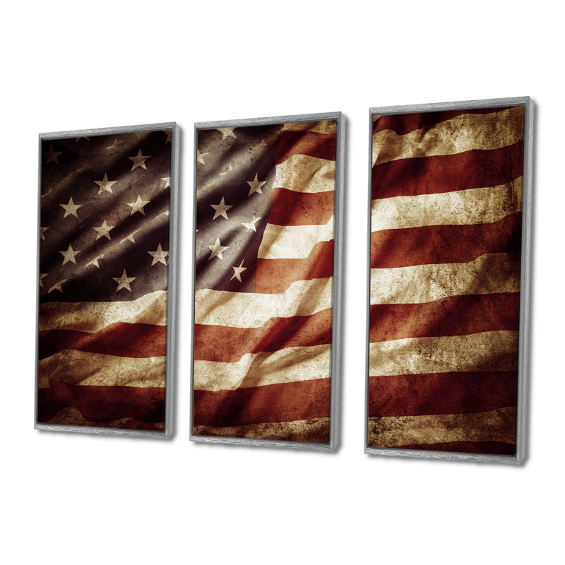 Drapeau américain - photographie flottante sur toile 3 pièces, H 28 po x l 36 po, Argent
