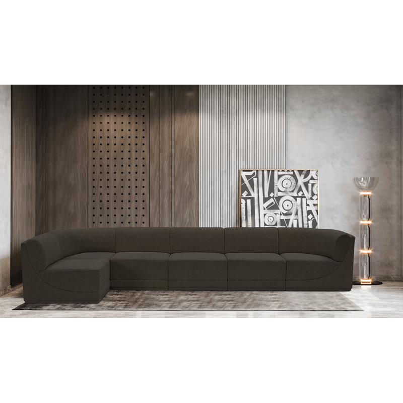 Canapé modulaire rembourré 6 pièces Ollie, Tissu brun bouclé