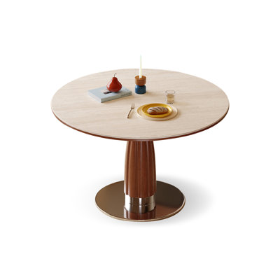 White&Walnut Round Sintered Stone Dining table
