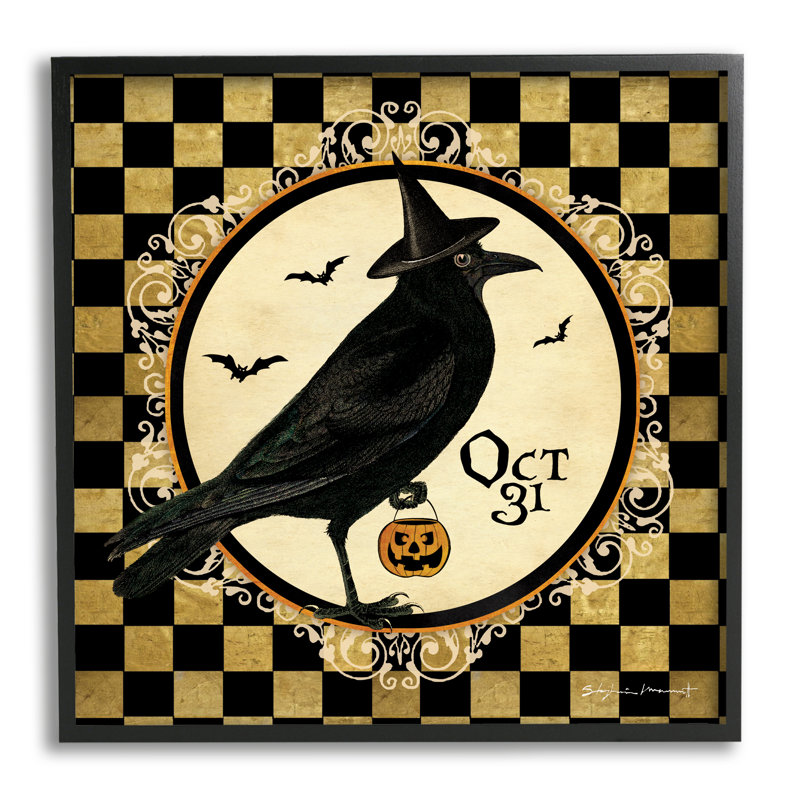 Oct 31, damier d'Halloween encadré sur bois par Stephanie Workman Marrott, impression, Giclée encadrée noir minuit