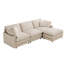 Canapé modulaire beige, assise profonde avec 4 coussins, forme en L moderne pour la maison, structure en bois massif incluse
