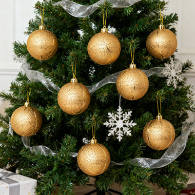12Pcs Christmas Sports Themed Christmas Ball, Christmas Tree Pendant, Simulated Golden Basketball, Christmas Gift
