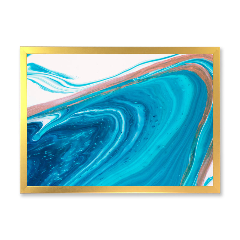 Luxury Turquoise Marble River IV - on, 8" H x 12" W x 1" D, Gold Picture Framed Canvas