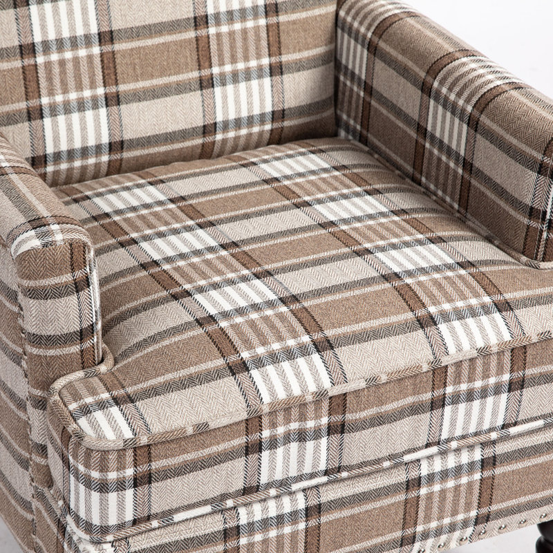 Fauteuil d'appoint rembourré classique avec garniture cloutée, Café