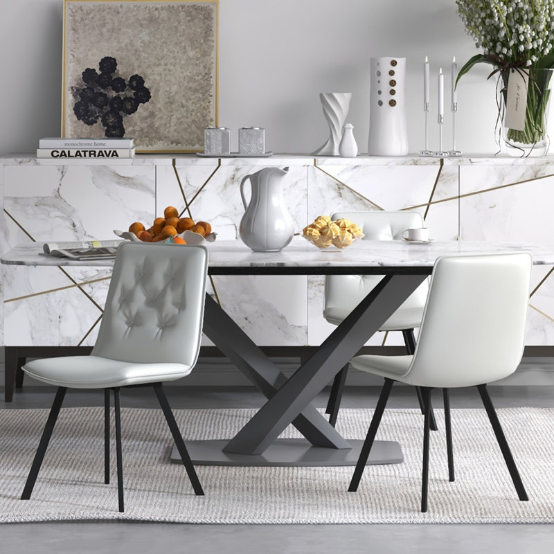 Ensemble de 2 chaises de salle à manger en similicuir et chaises capitonnées en cuir, Blanc