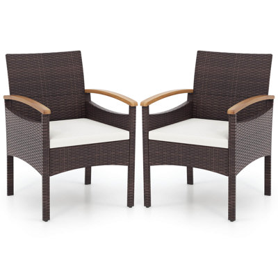 2 PCS Dining Chairs w/ Acacia Wood Armrest Heavy Duty Metal Frame Patio Mix Brown by Lark Manor