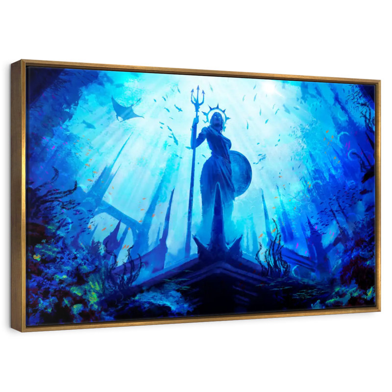 Underwater Amphitrite Statue, Floating Frame Gold, 25" X 17"
