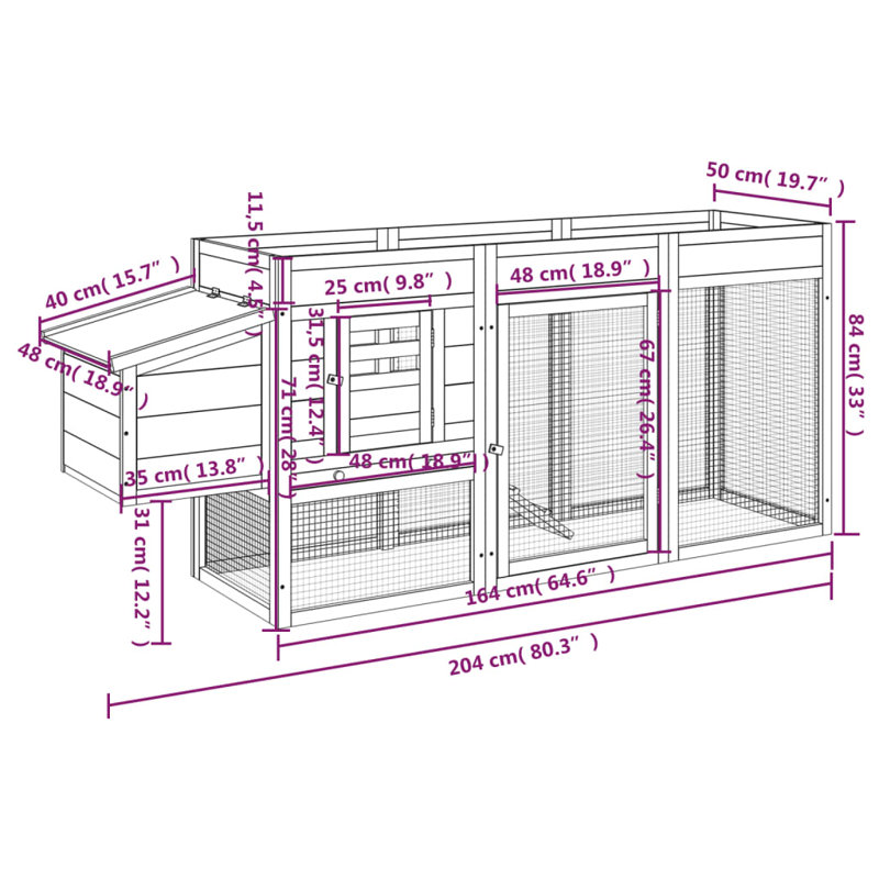 Ila Chicken Coop with Chicken Run, Mocha/White