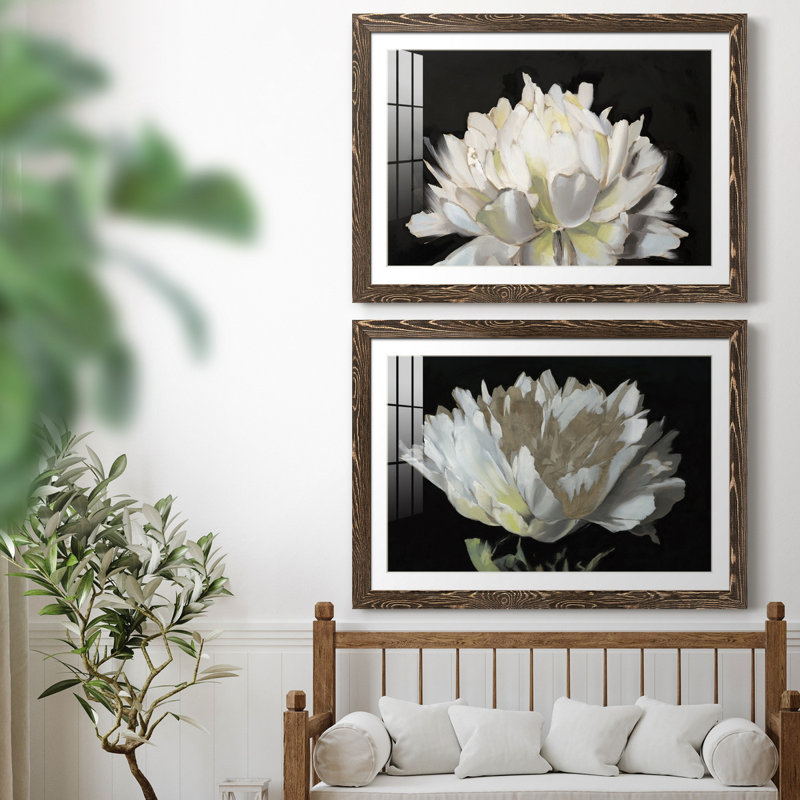 " All Aflutter " 2 - Pieces, 62" H x 44" W x 1" D, Walnut Framed Paper, White
