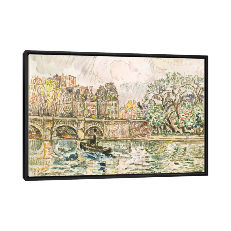 «Paris le Place Dauphine», impression sur toile, H 18 po x l 26 po x P 1,5 po, Toile avec cadre noir, Pas de tapis