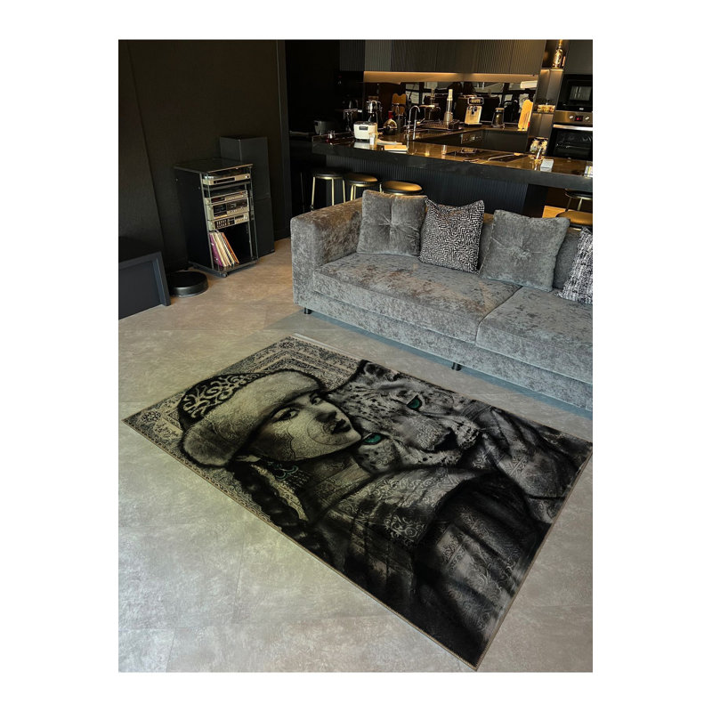 Tapis noir lavable à motif tigré noir, Tapis de couloir 2 pi 6 po x 6 pi 7 po inclus