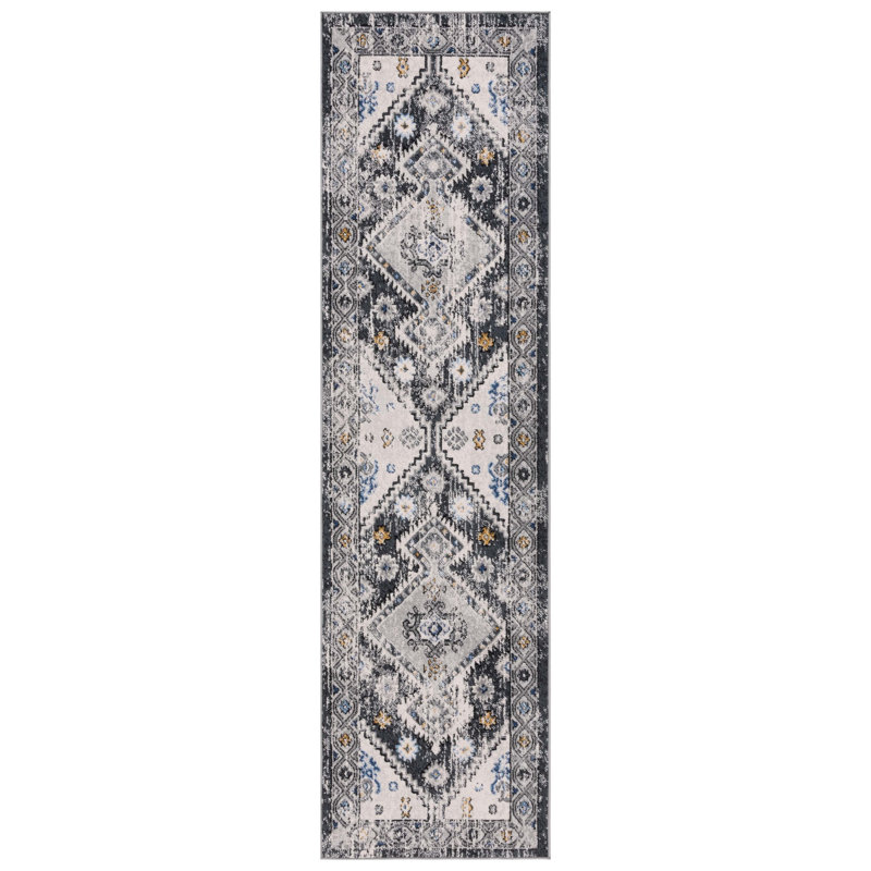 Tapis gris foncé / bleu Performance, Tapis de couloir 2 pi 2 po x 8 pi
