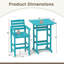 Ensemble de bar de patio en PEHD 3 pièces avec table carrée, plateau et repose-pieds pour véranda turquoise