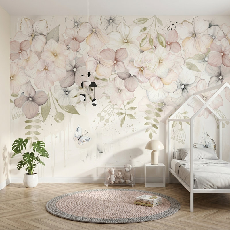 Papier peint floral avec papillons, L 50 po x l 75 po