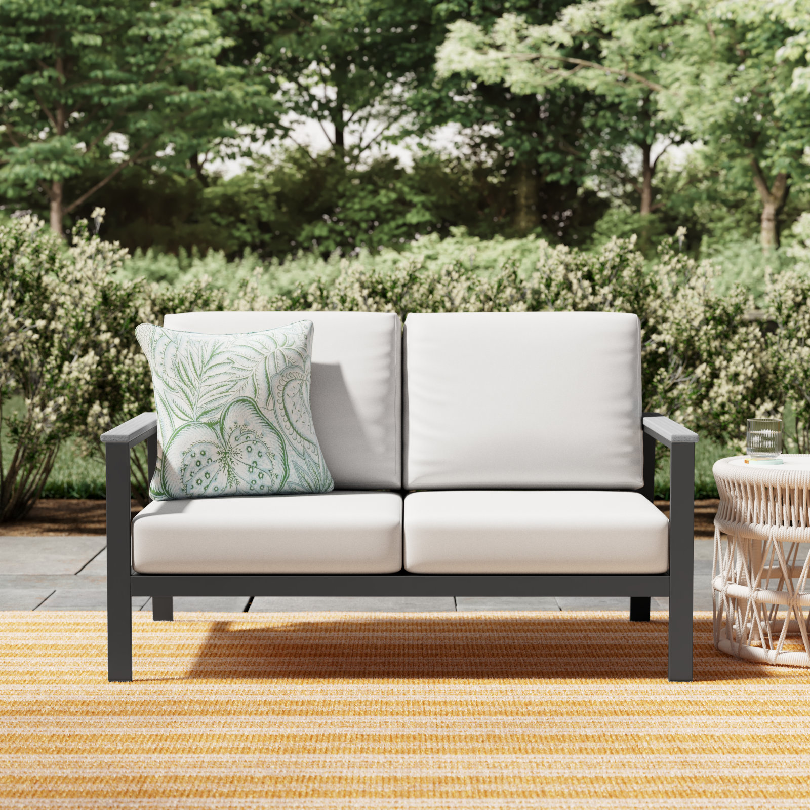 Townsend 55" Sunbrella® Patio Loveseat, Sunbrella Clockout Cloud, White