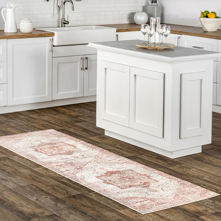 Traditional Medallion Distressed Performance Red Rug