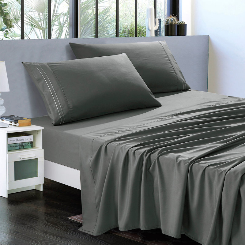 Ensemble de draps en microfibre Jcrown, Ensemble de draps très grand californien avec 2 t, Gris