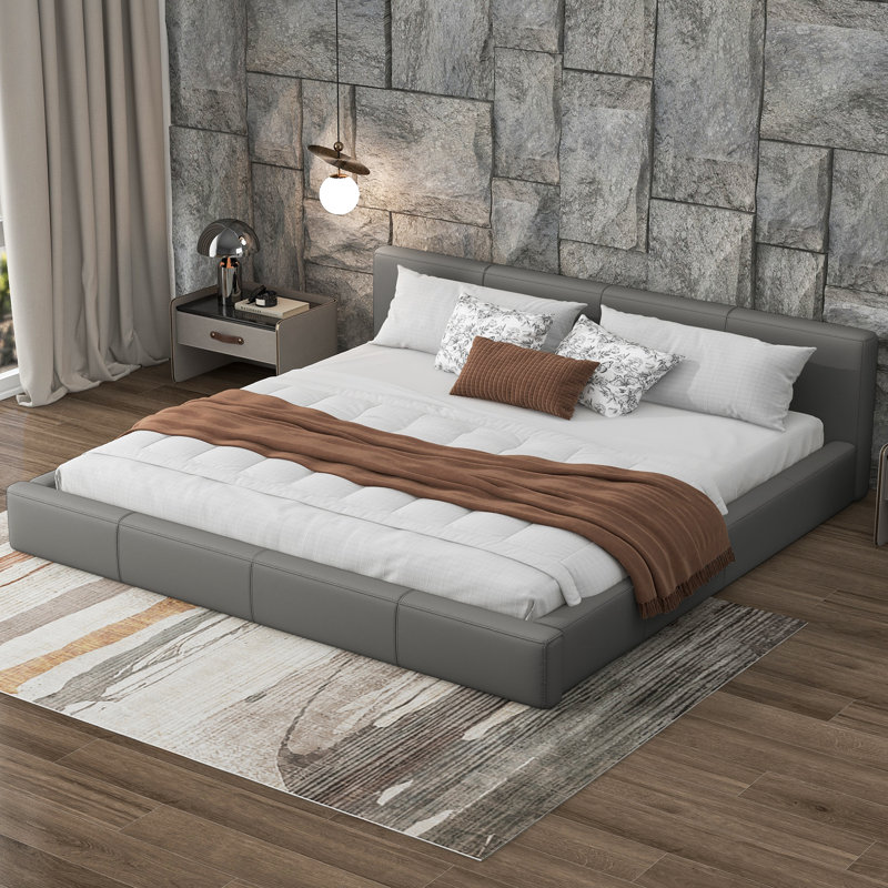 Vicente Faux Leather Upholstered Bed, King, Gray
