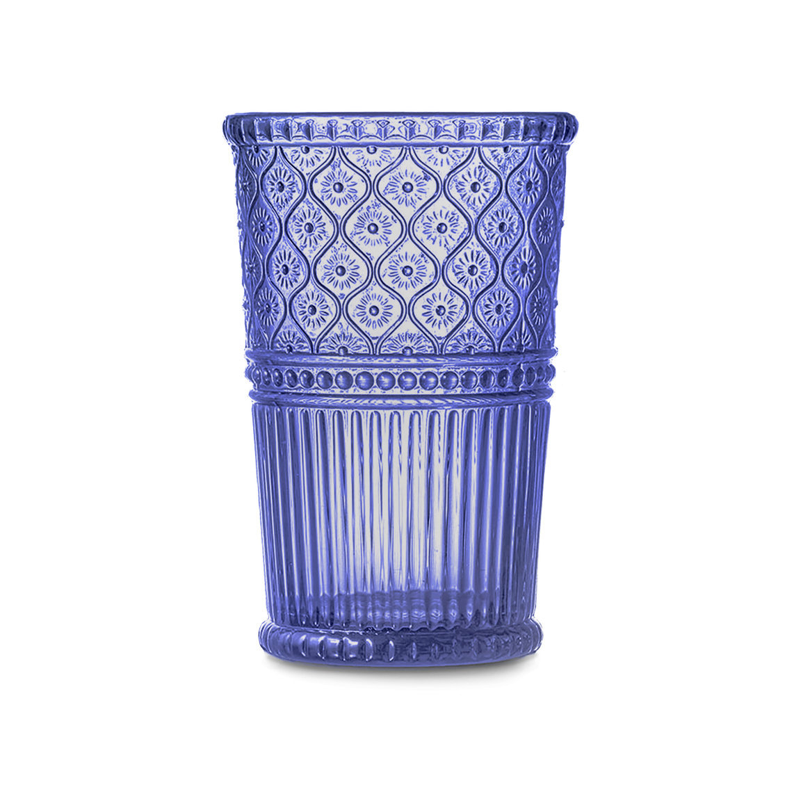 Claro Ribbed Crystal Drinking Glass, Blue