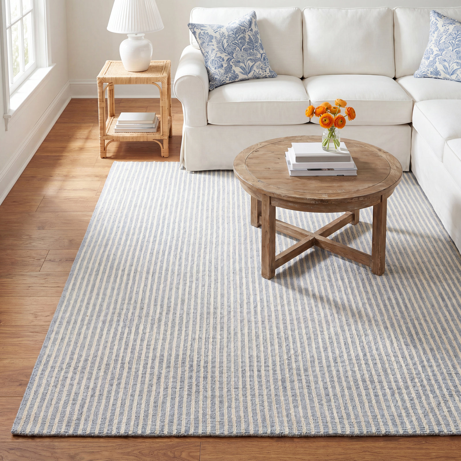 Lola Hand Tufted Wool Striped Blue Area Rug, Rectangle 7'10" x 9'10"