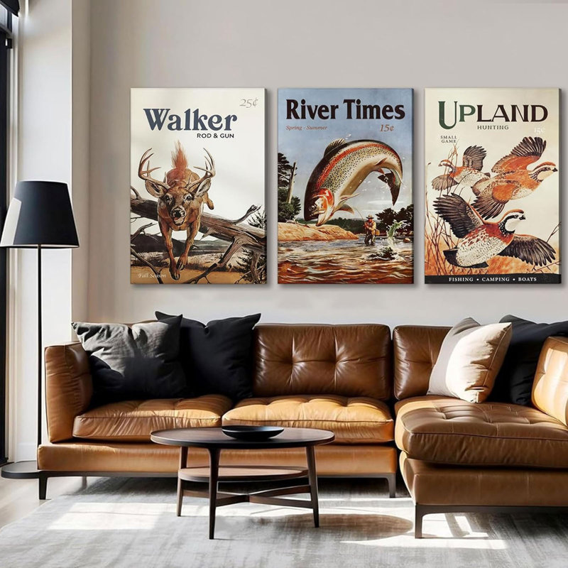 3pcs Retro Hunting Canvas Wall Art Outdoorsy Wild Animal Wall Decor Pictures Nature Wilderness Deer Wild Duck Fishing Posters Prints Gift Send Hunter Dad For Farmhouse Living Room Bedroom Decoration