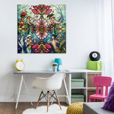 Detailed Stain Glass Style Mermaids Canvas, design by Mandie Manzano