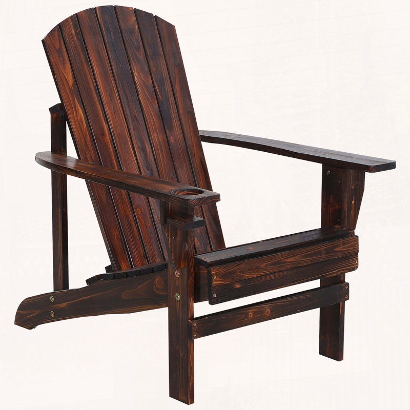 Chaise Adirondack en bois classique avec porte-gobelet et dossier à lattes