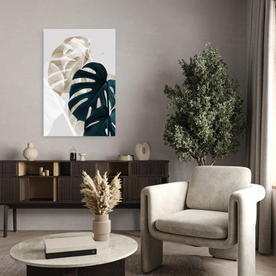 Overlapping Monstera Leaves Abstract Minimalist Modern Swiss Cheese Plant Nature Tropical Wall Art Print 1 Piece Wrapped Canvas Wall Art