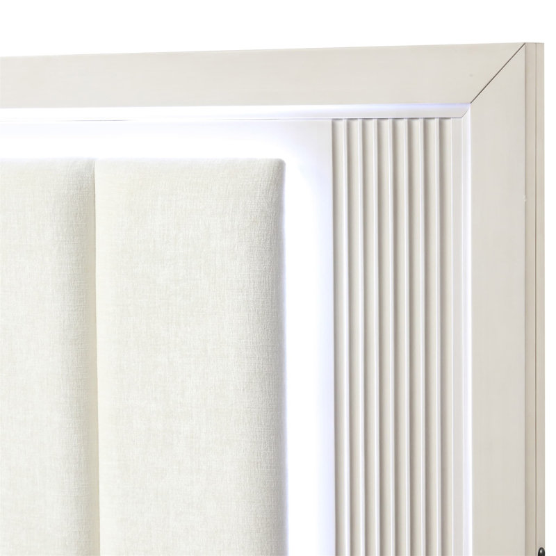 Contemporary 1Pc King Size Bed LED Headboard Accent Fluted Design FB Bedroom Furniture, Très grand lit