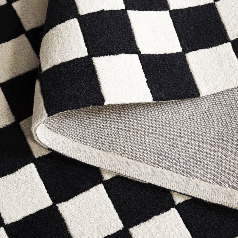 Grandberry Ebony Hand Tufted Wool/Cotton Geometric Rug in Black/Ivory, Rectangle 5' x 8'