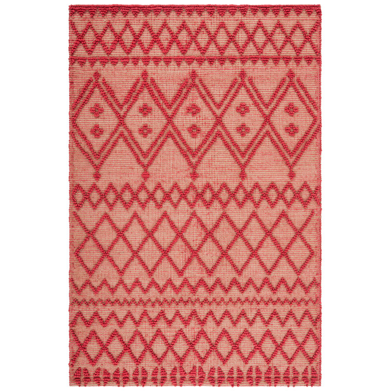 Jeanel Natural Fiber Flat Weave Jute/Cotton Geometric Rug in Red, Rectangle 4' x 6'