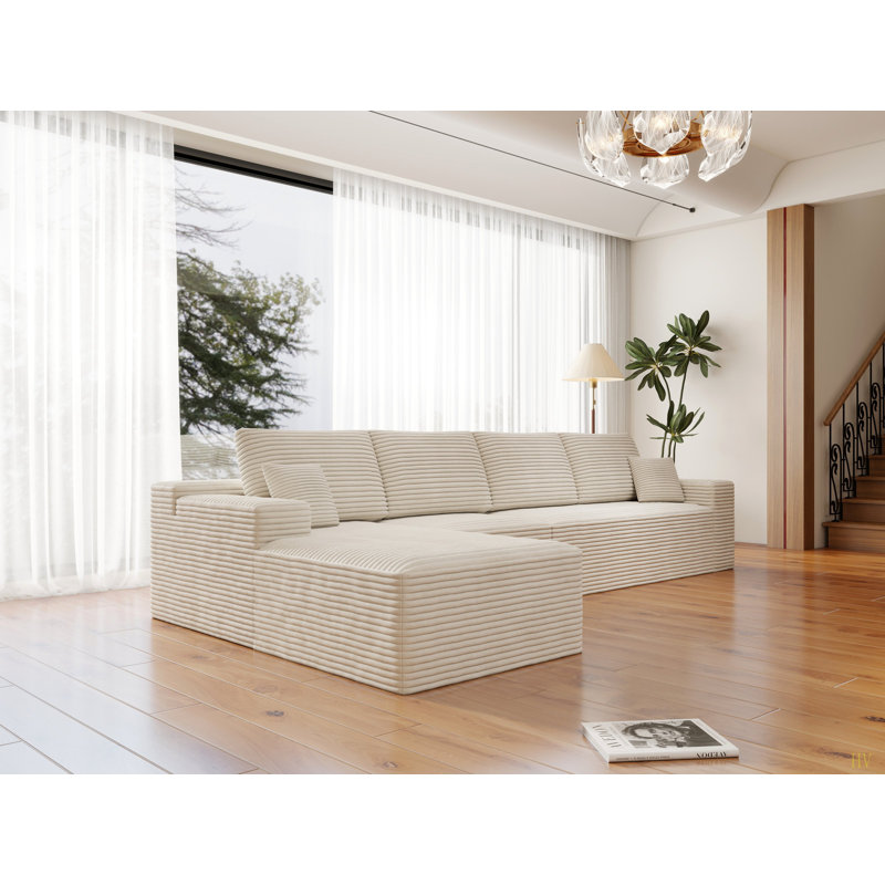 Boneless Modular Sectional Sofa Seat,Upholstered Compressed Couch For Living Room,Bedroom,Apartment,No Assembly Required,4 PC Free Combination,Plush Corduroy Fabric
