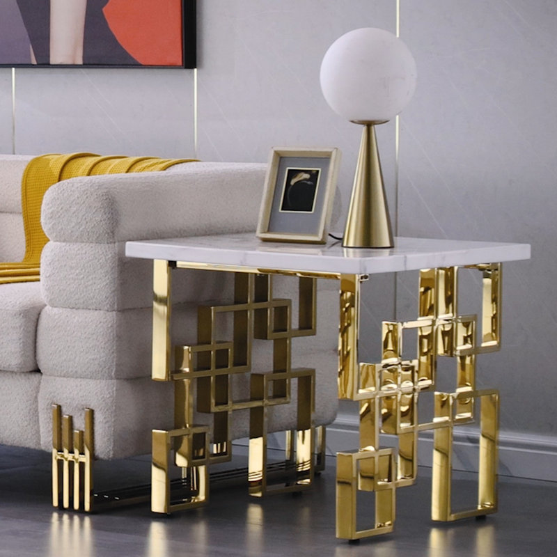 Table de bout Zahvia, Or, Blanc