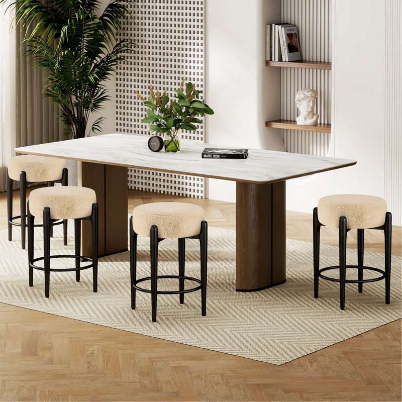 Ensemble de 4 chaises de cuisine Mid-Century modernes de 23,6 po sans dossier avec revêtement Boucle et base en métal robuste