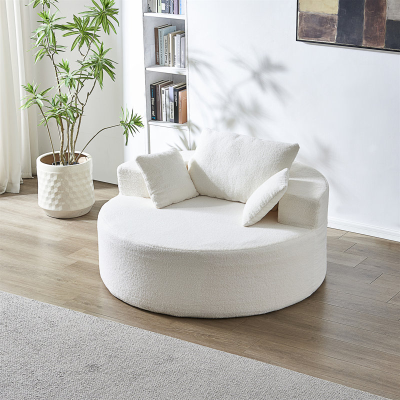 Round Chair With Pillows, Full-Compressed Round Chaise Sofa, Large Circle Boneless Sofa, No Assembly Required, Beige