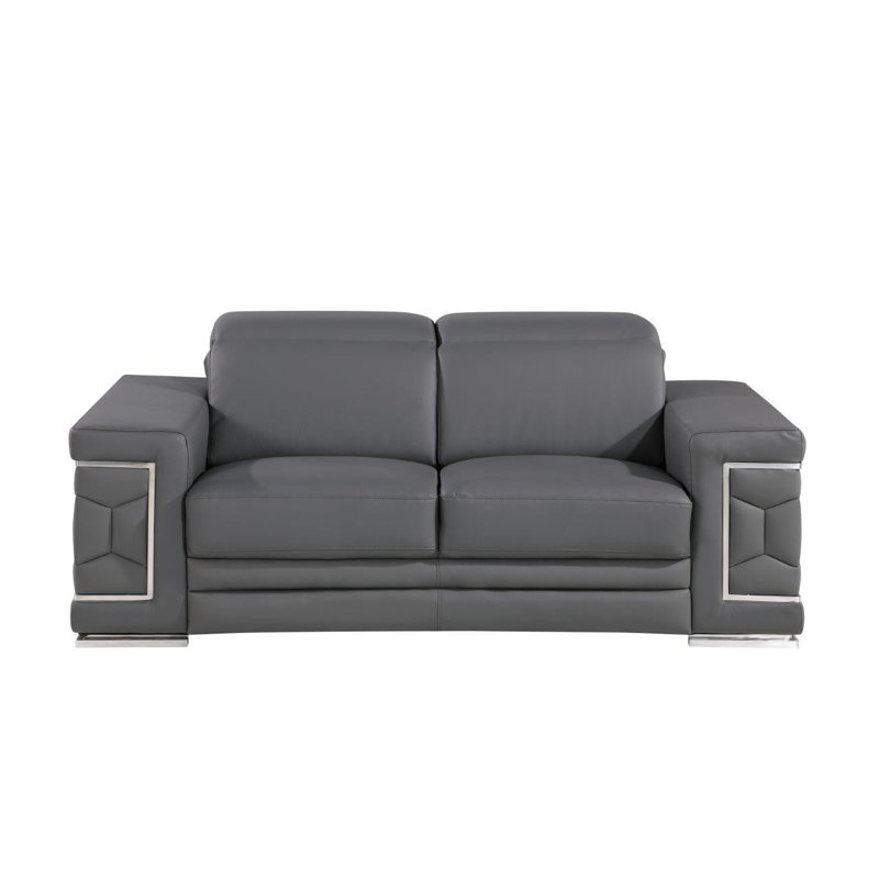 Causeuse en cuir véritable 71 po gris et argent