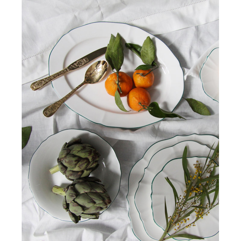 Amelie Bone China Dining Bowl, Forest Green/White
