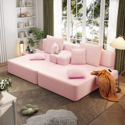 Canapé-lit surdimensionné en velours côtelé, fauteuil avec larges accoudoirs et poches latérales et coussins