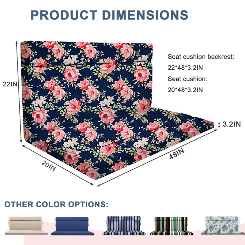 Coussin de siège extérieur, coussins de banc avec dossier, hydrofuge, Fleur rose