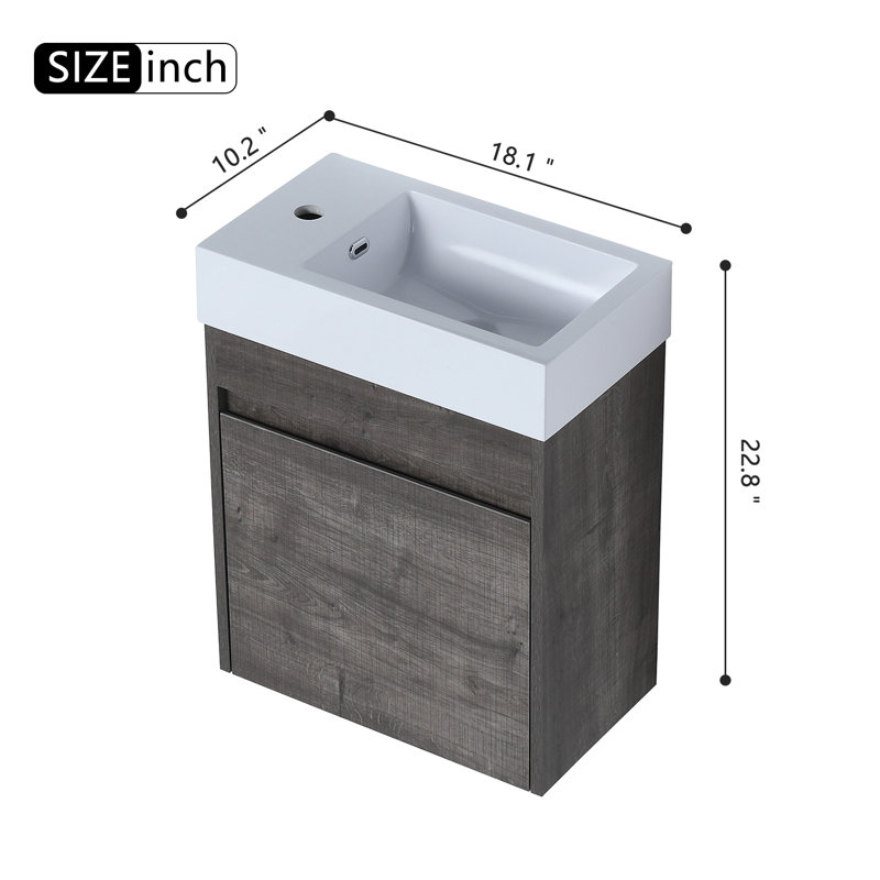 18.1'' Single Bathroom Vanity with Resin Top, Plaid Gray Oak