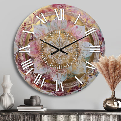 Rose Gold Mandala II - Boho Mandala White Face Wall Clock