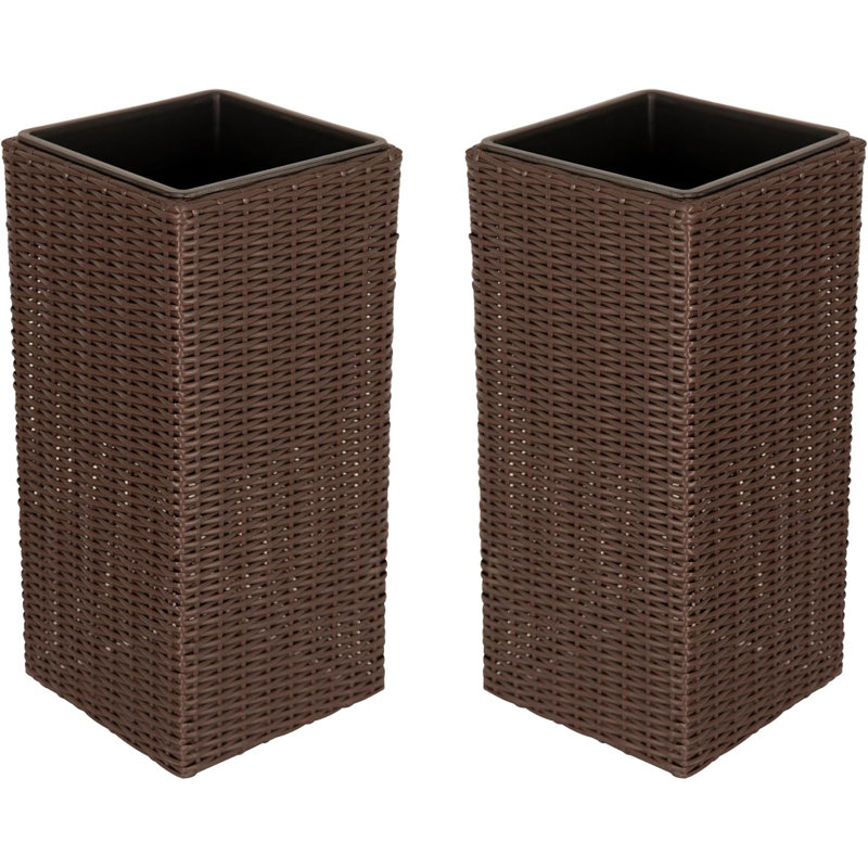 Sierra Square Wicker Planter 2-Piece Set In Brown, Brown