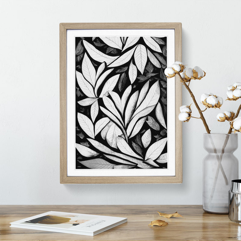 Monochrome Leaves No.4 - Framed Print, 34cm H x 25cm W x 2cm D, Oak